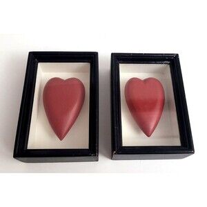 Set of 2 Framed Red Hearts in a Shadowbox Decor Gallery Wall 4" x 6" Love
